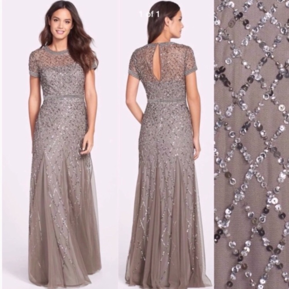 Adrianna Papell short sleeve embellished gown - Picture 7 of 12